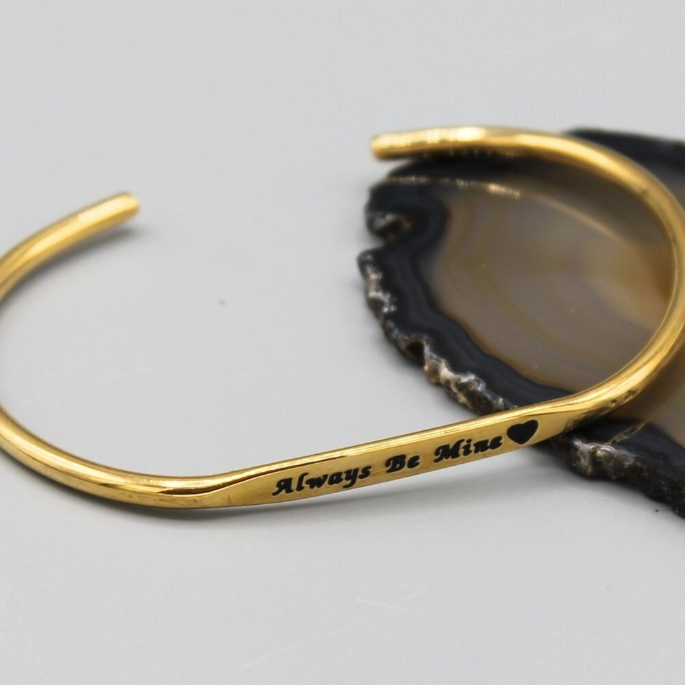 Always be Mine heart love cuff bracelet gold tone
